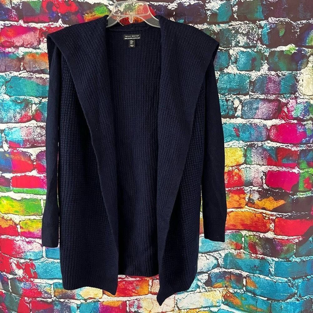 Willi Smith Navy Blue Merino Wool Cardigan Sweater, Size Small - Cozy, Minimalis